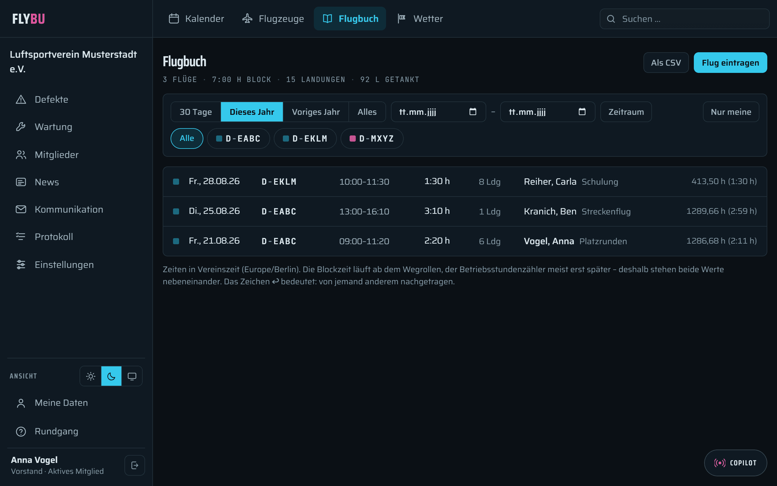 Flugbuch in FlyBu