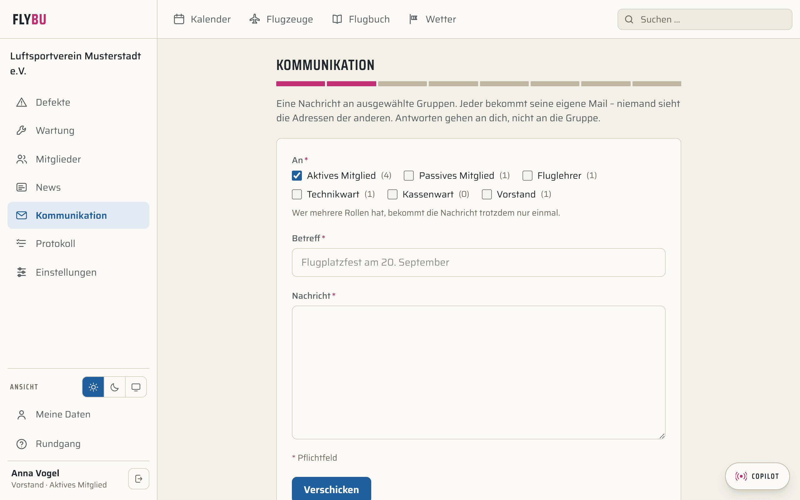 Kommunikation in FlyBu