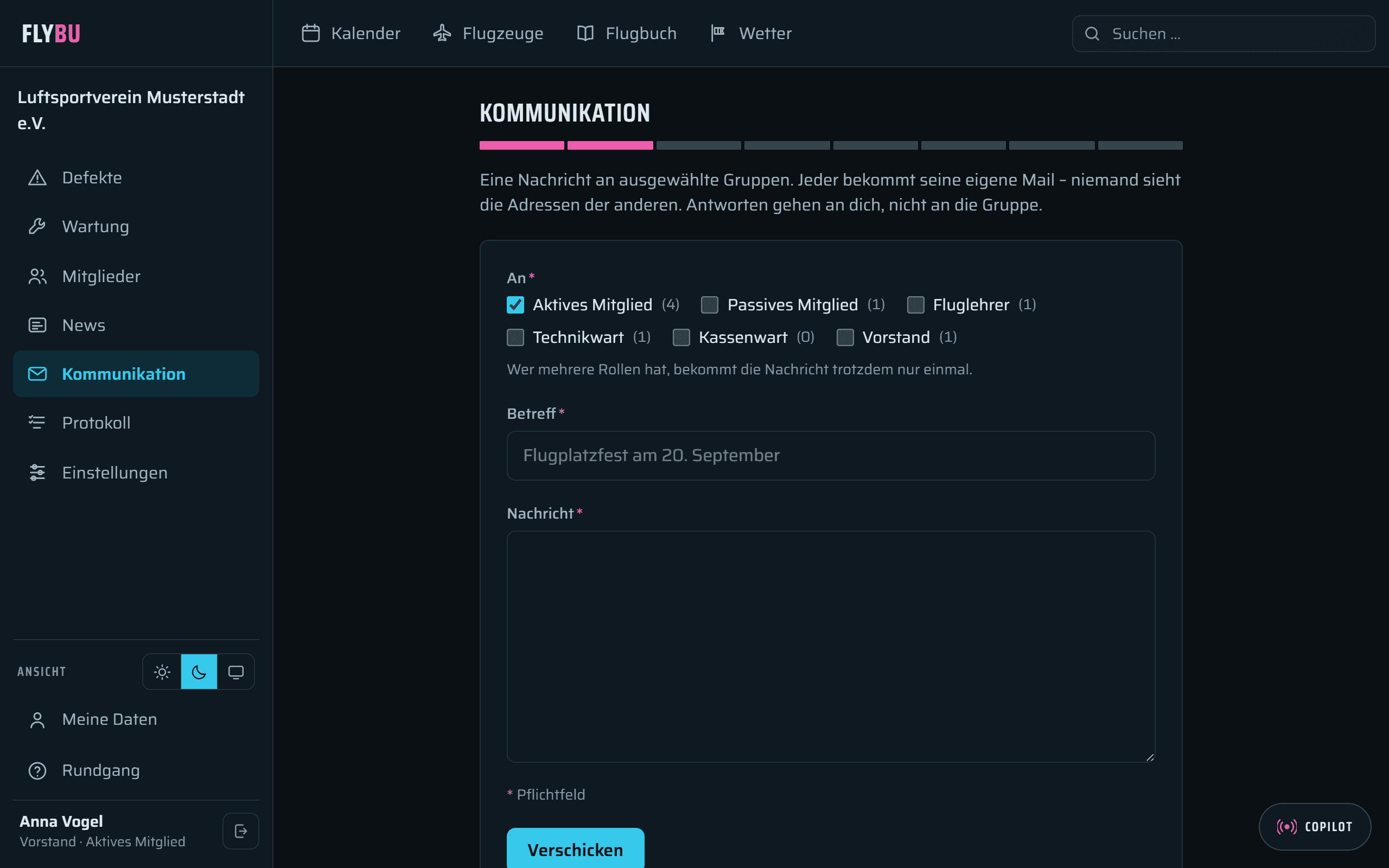 Kommunikation in FlyBu