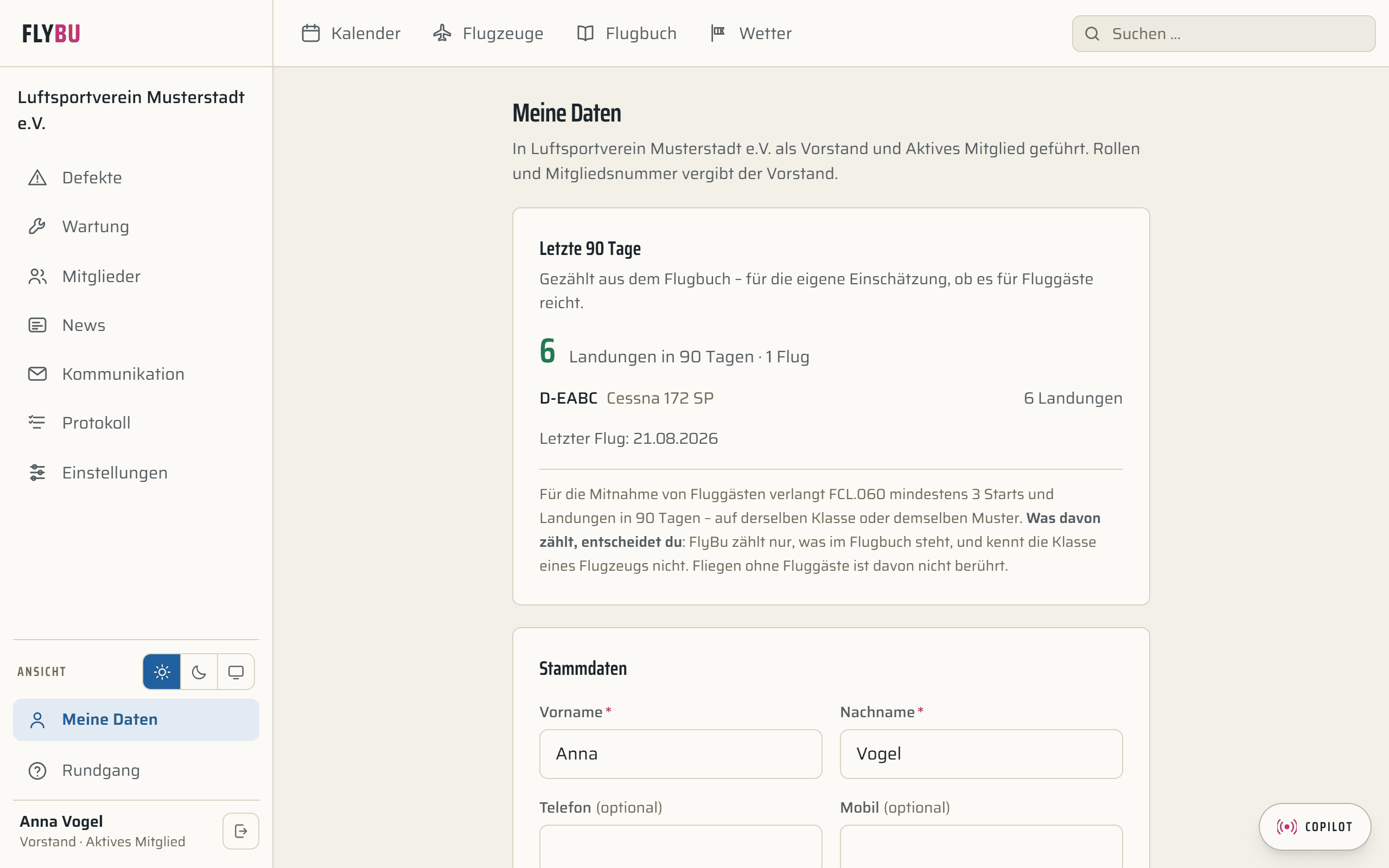 Meine Daten in FlyBu