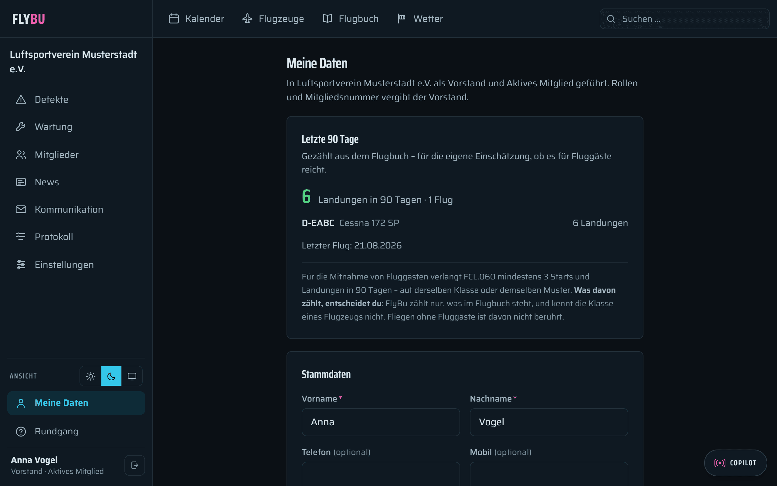 Meine Daten in FlyBu