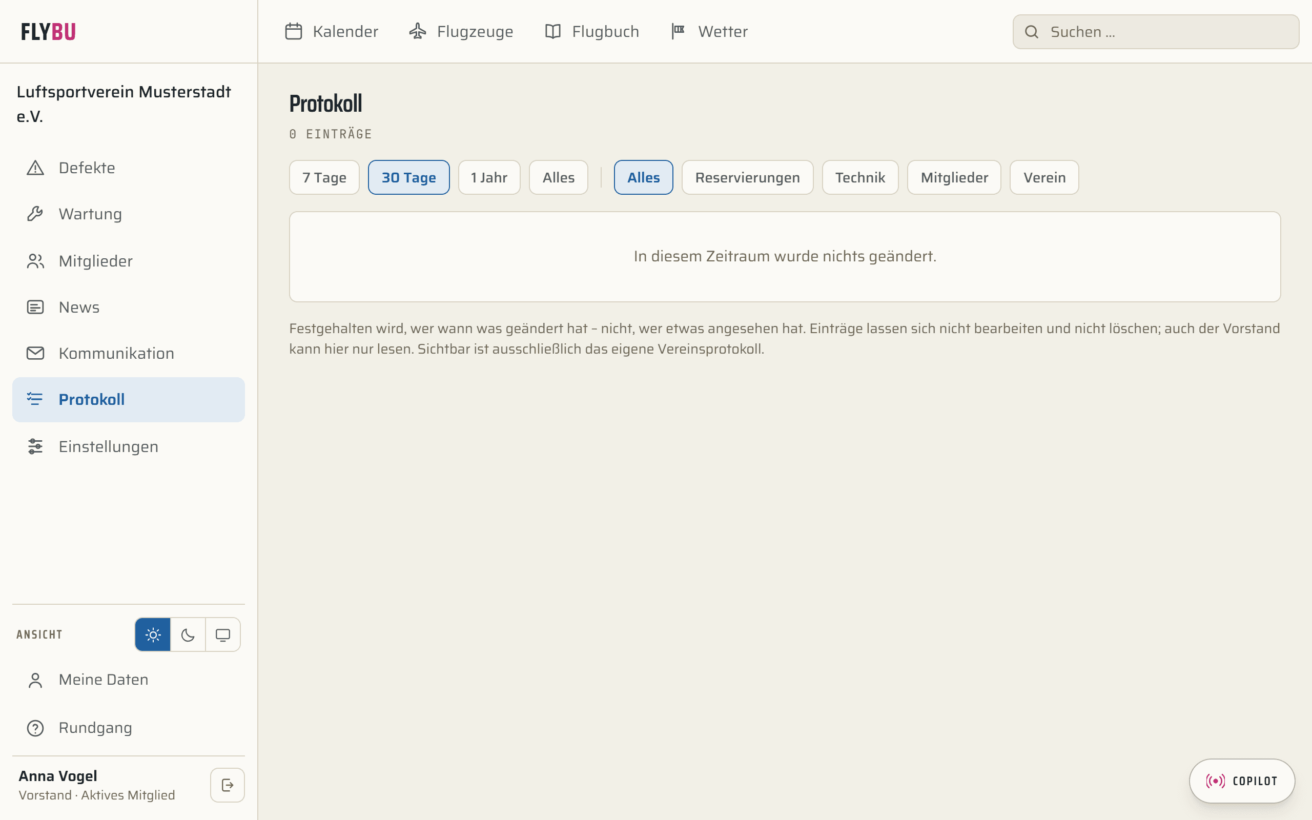 Protokoll in FlyBu